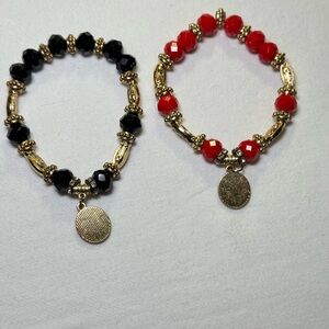 Religious Bracelets Black and Red 4 Virgin Mary and 1 Cross hanging